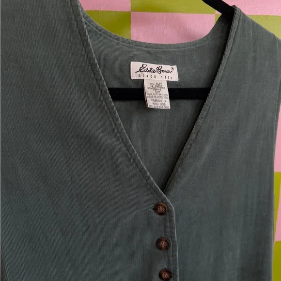 Vintage Eddie Bauer Elegant Sage Green Corduroy Sleeveless Dress - Picture 2 of 4